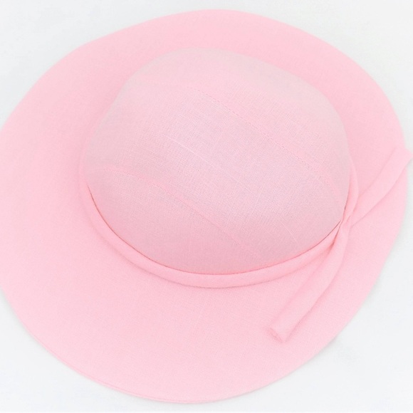 Tapered Wide Brim Pink Linen Hat, Spring and Summer Hat, Stiff Brim Linen Hat - Picture 3 of 5
